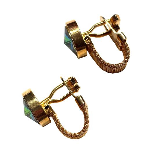 Gold wrap Cufflinks Rivoli style watermelon green & pink stones vintage 1970s - Picture 6 of 8